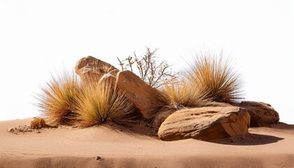 Obraz premium desert scene cutout dry plants with rocks isolated on transparent background banner