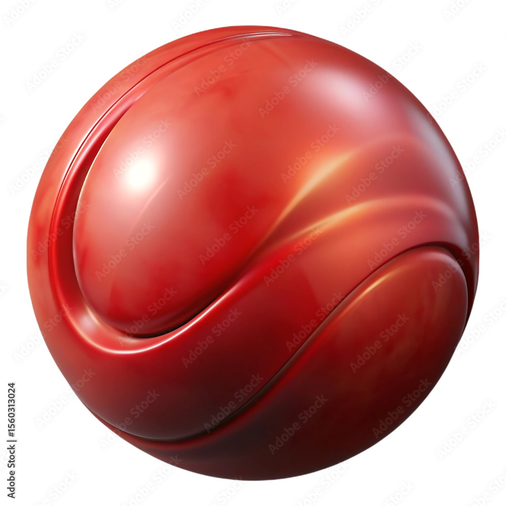 Poster glossy red three-dimensional mars symbol with curved lines and highlights against a black background