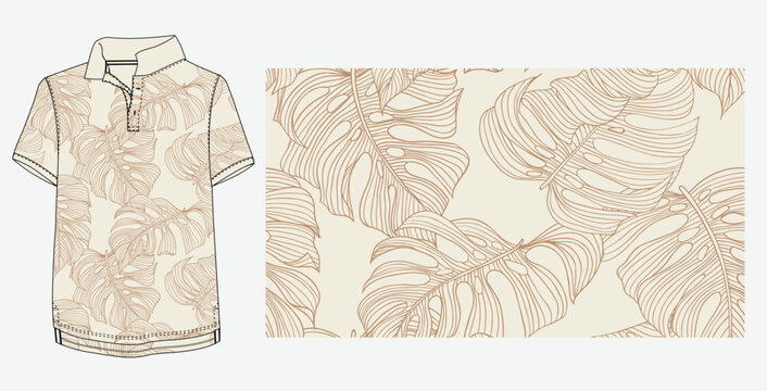Minimalist Tropical Monstera Leaf Seamless Pattern | Neutral Botanical Line Art for Fabric and Wallpaper