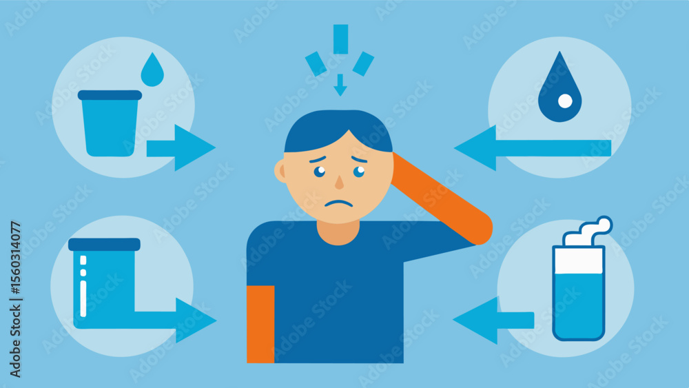 Aufkleber a graphic representation of dehydrationcausing symptoms such as confusion fatigue and headaches with