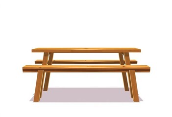 Minimalist flat style vector illustration of a rustic wooden table and bench set isolated on white,  table and bench,  wooden furniture