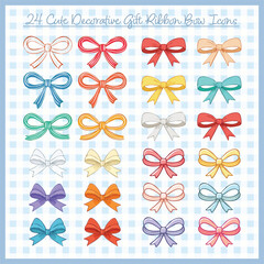 24 Cute Decorative Gift Ribbon Bow Icons – Flat Color Vector Set