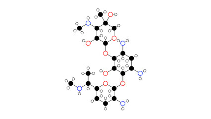 gentamicin molecule, structural chemical formula, ball-and-stick model, isolated image antibiotic