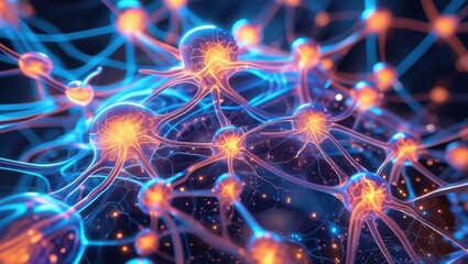 Obraz premium Neural Network Activity with Glowing Brain Connections, High-Resolution Concept Art 