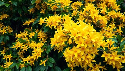 Lush ylang-ylang bush overflowing with vibrant yellow cananga flowers in full bloom,  blossom,  botanical