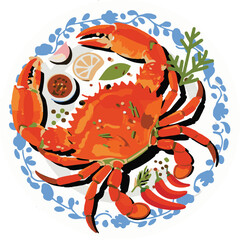 Delicious cooked crab illustration in vibrant cmyk colors
