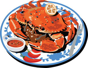 Artistic illustration of a cooked red crab with detailed segments and claws © Morshed