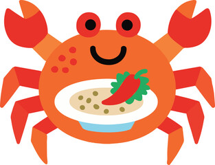 Vibrant illustration of a cooked crab with detailed culinary elements