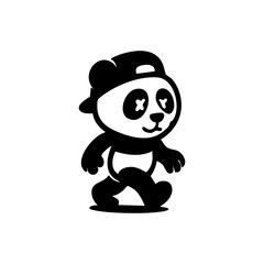 A black and white cartoon panda wearing a baseball cap, its eyes crossed out with an X
