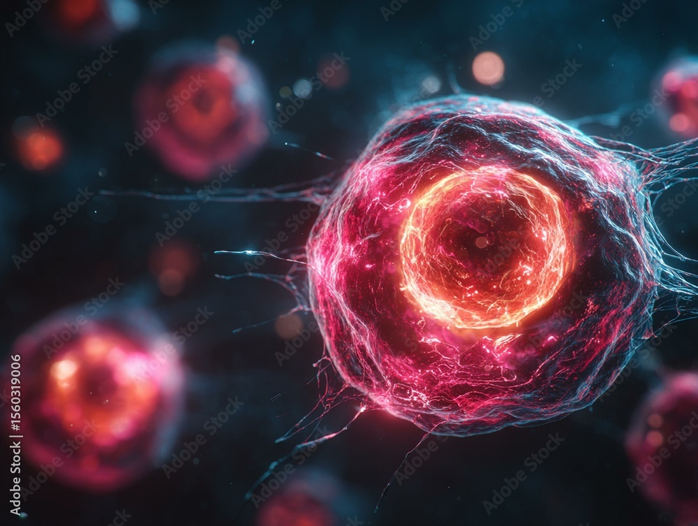 Fototapete 3d rendering of Human cell or Embryonic stem cell microscope background generated image