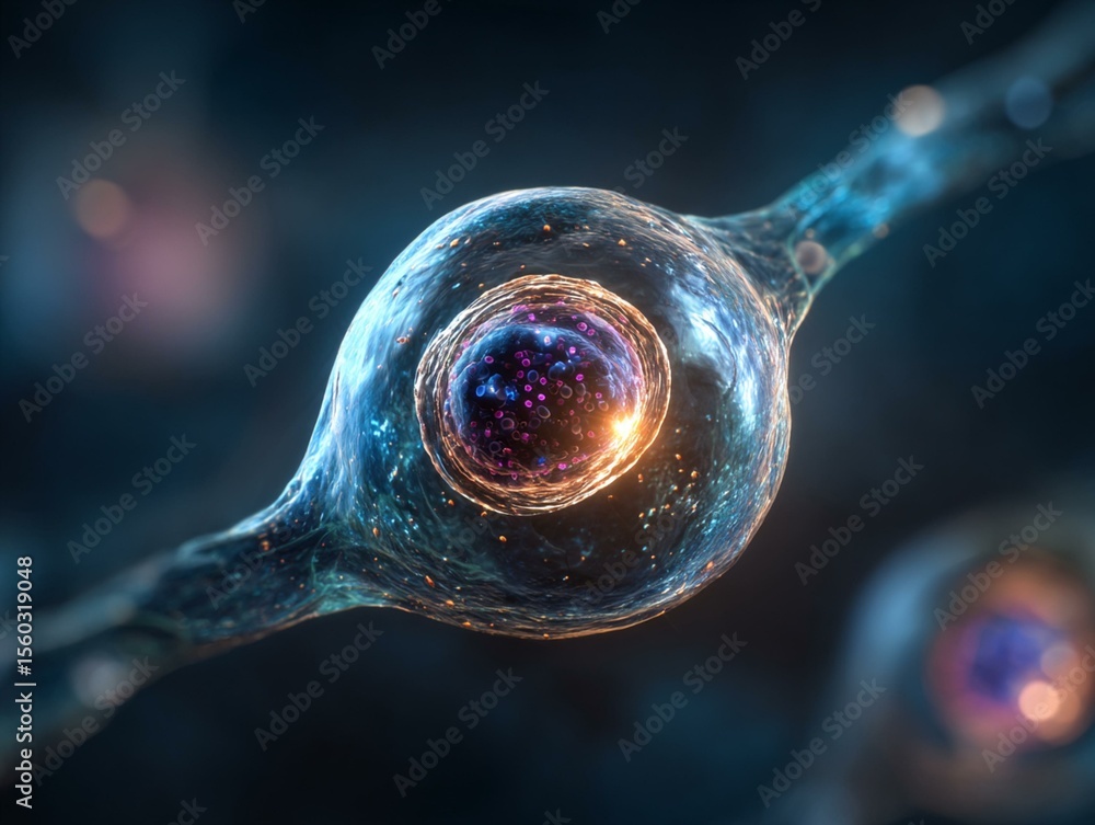 Poster 3d rendering of human cell or embryonic stem cell microscope background generated image