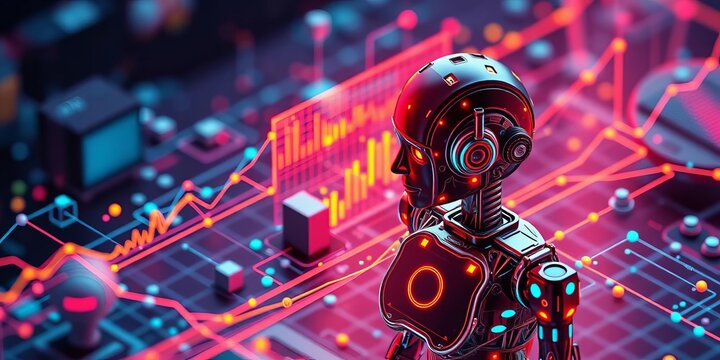 Isometric AI controlling digital network, chatbot, broadcast, & analytics,  artificial intelligence,  smart - Powered by Adobe