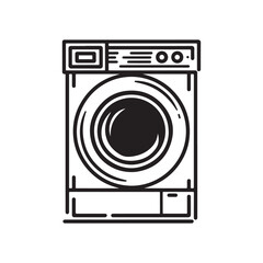 Detailed Outline Icon of a Front Load Washing Machine for Laundry and Home Appliances