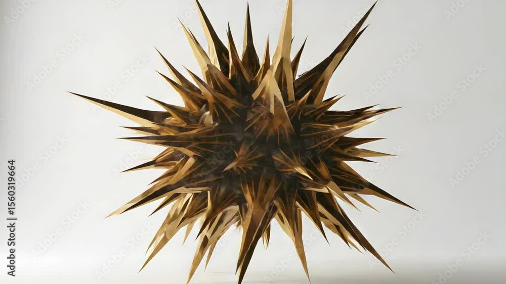 Poster detailed 3d render of a golden spiky sphere on white background geometric and abstract metallic text