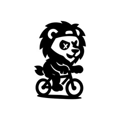 A cartoon lion riding a bicycle