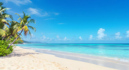 tropical beach with coconut palm trees