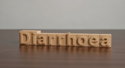Diarrhoea Word Spelled with Light Wooden Blocks on Dark Surface Medical Health Concept