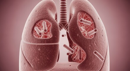 Internal Human Lungs Illustrating Bacterial Infection in Reddish Tones Scientific View