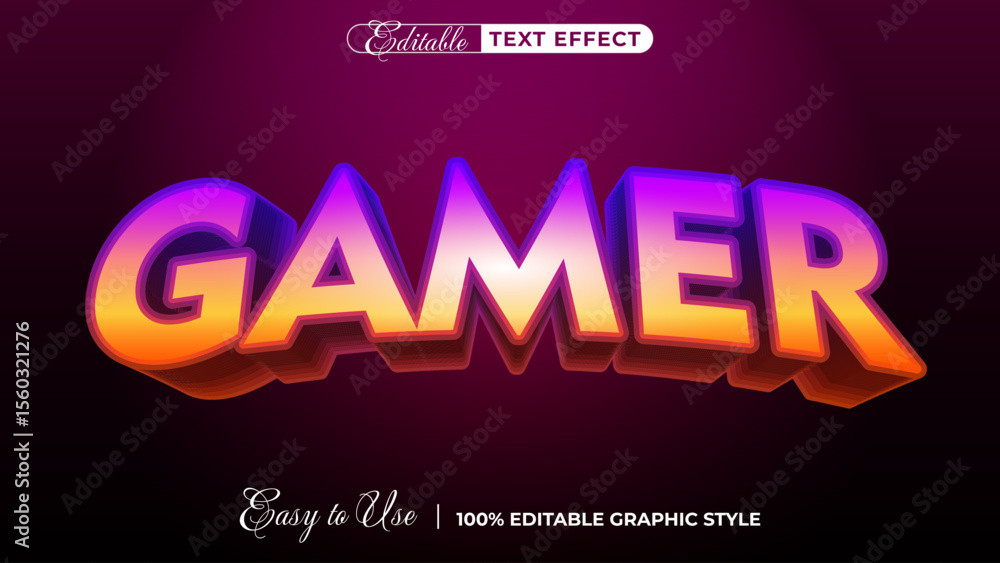 Poster 3d gamer text style effect template editable text effect