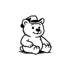 Cute cartoon bear wearing a cowboy hat, sitting