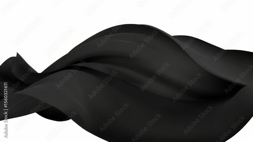 Poster dynamic flowing black fabric wave on white background for modern abstract design and presentation ba