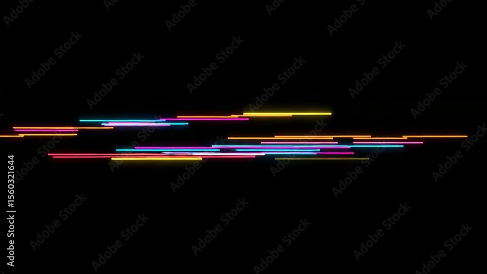 Poster dynamic multicolor light streaks in horizontal motion on black abstract background
