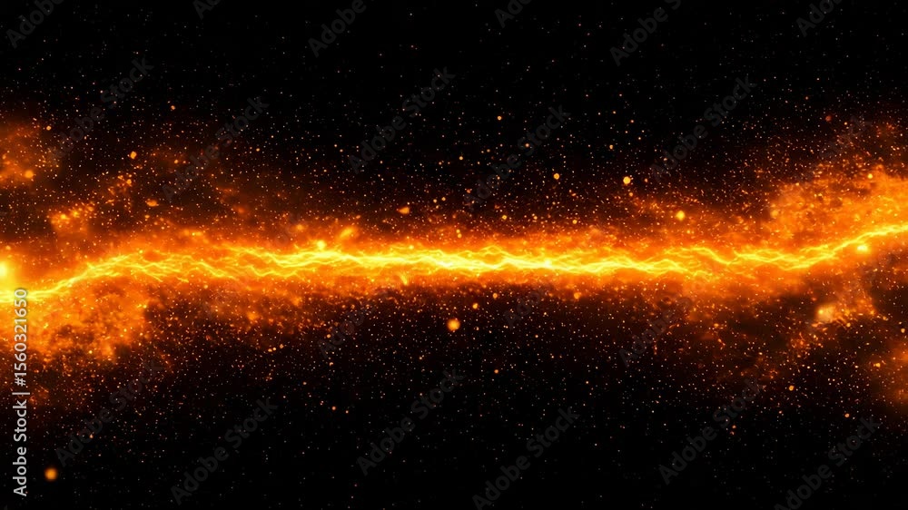 Canvas Prints dynamic fiery orange electrical current surrounded by vibrant particles on dark backdrop