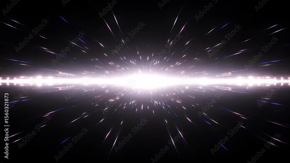Aufkleber dynamic light streaks bursting through multicolored particles abstract on black background