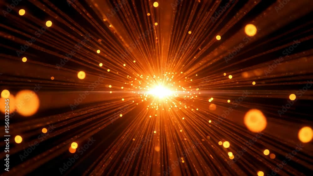 Poster dynamic orange abstraction glowing particles on beams of light in a futuristic background