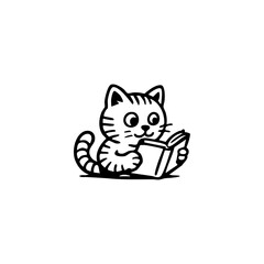 Cute cartoon cat reading a book