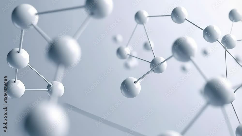 Aufkleber abstract atom network structure with connected spheres and bonds on a light gray background.