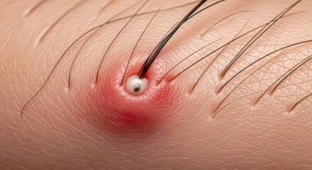 Close Up Ingrown Hair Follicle with Red Inflamed Skin