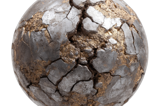 Cracked sphere, metallic textures, gold and silver