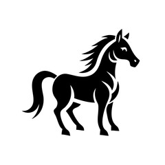 Stylized black horse standing on a white background