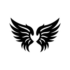 Illustration of a pair of stylized black angel wings