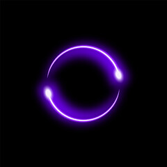 A glowing neon circle in purple forms a vibrant arc, ideal for digital and sci-fi tech designs.