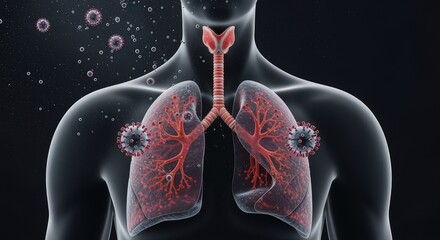 Transparent Human Torso Showing Lungs Infected by Viruses Scientific Medical Diagram