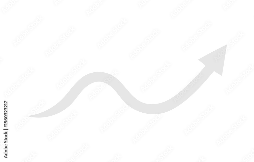 Poster light gray wavy arrow pointing upward indicating growth and progress on transparent background light