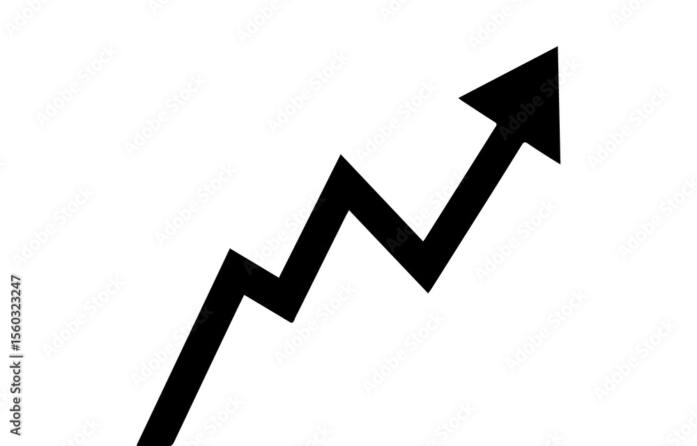 Poster black upward arrow with zigzag path pointing right on transparent background black arrow zigzag path