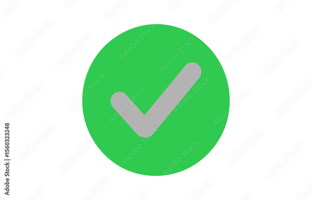Poster green circle with gray check mark icon symbol on transparent background gray check mark inside green