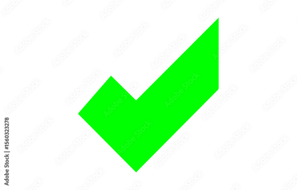 Poster vibrant green check mark symbol with sharp edges indicating approval on transparent background simpl