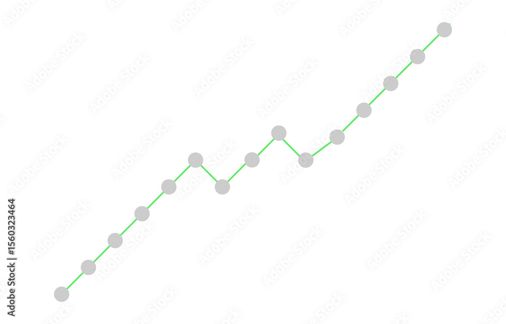 Poster rising trend line graph with gray circles and green lines on transparent background simple trend lin