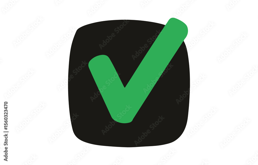 Poster green check mark inside black rounded square shape vector illustration on transparent background sim