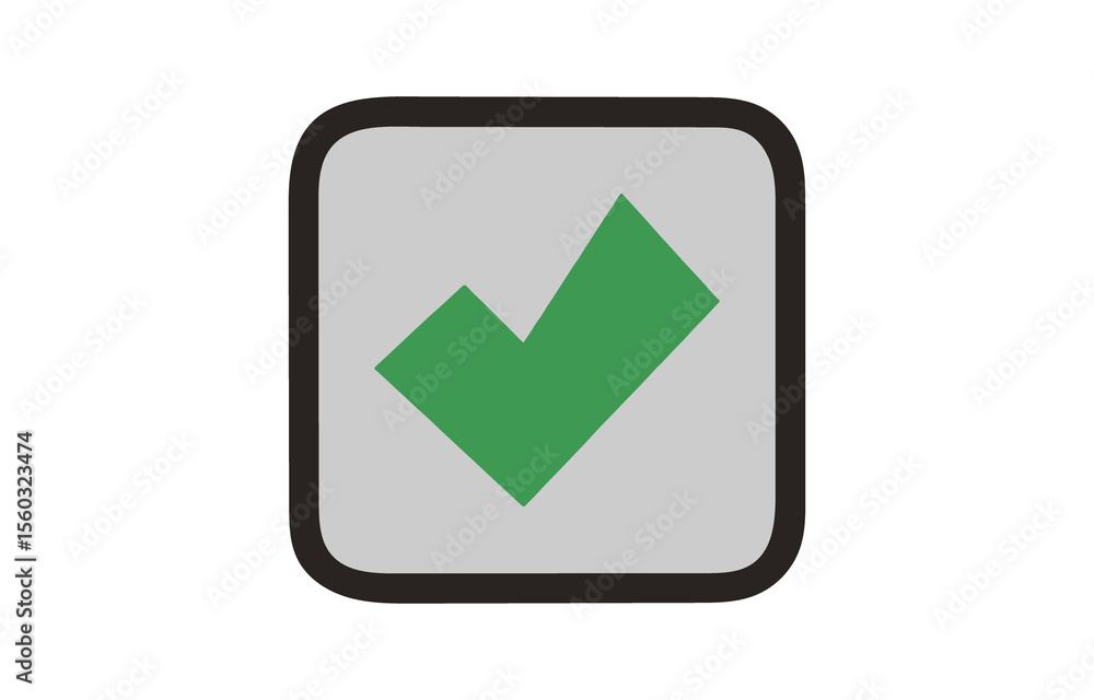 Poster green check mark inside rounded square with brown border on transparent background green check mark 