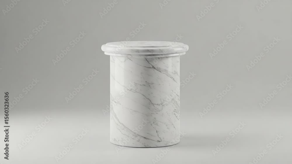 Poster elegant marble cylinder pedestal display with rounded top against neutral background in a minimalist