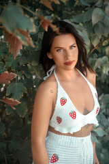 Young smiling woman summer portrait in nature