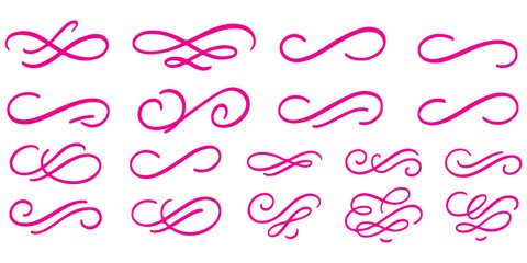 Line ornament flourish calligraphy swirl set. Elegant flourish divider, underline and scroll swash wedding font, label or accent. Line art swirl, chalk flourish, vintage ornament. Vector illustration
