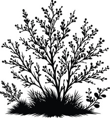 Black silhouette bush & shrub vector illustration isolated on a white background