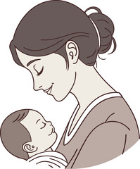 Caring Mother and Sleeping Baby