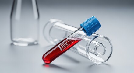 Red Blood Test Tube Showing Hiv Positive Result in Clinical Laboratory Setting